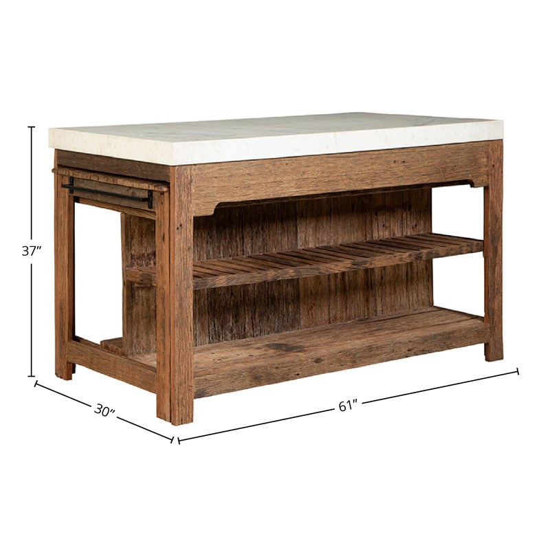 Rustic 61" Wide Oak Kitchen Island, Natural