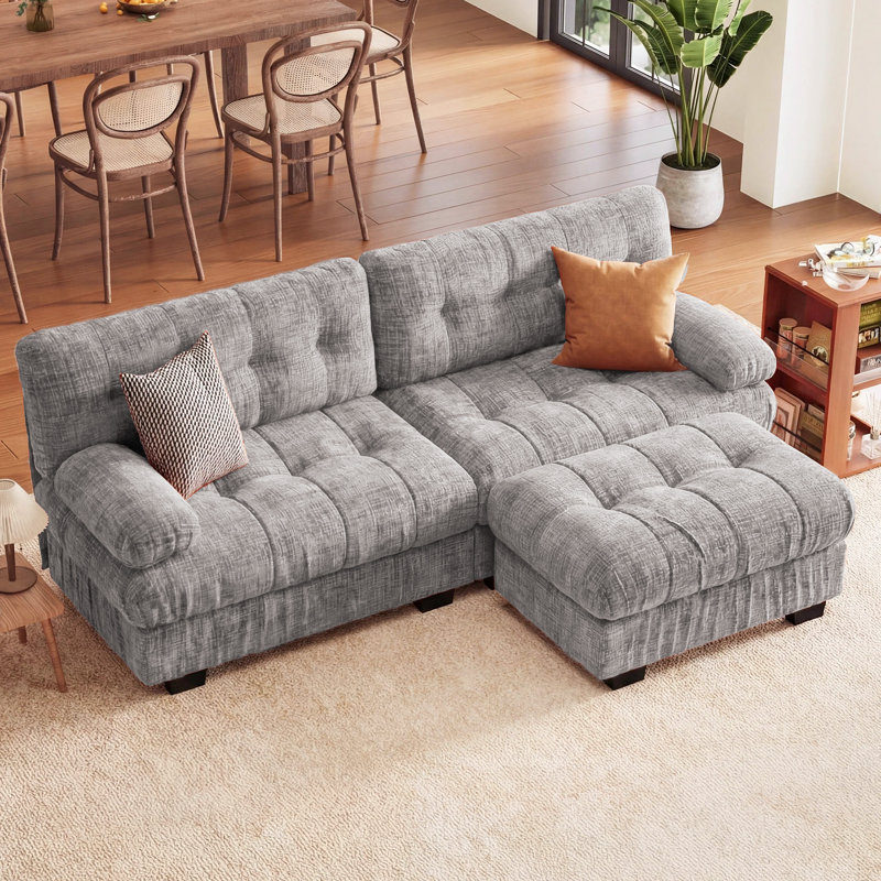 Modular Sectional Couch With Ottoman, 3-Seater Modern L-Shaped Sofa Couches, Comfy Chenille Sofa-Gray, Gray Chenille