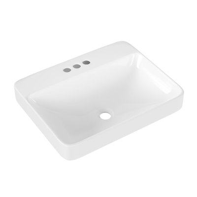 DeerValley 23.82" L x 18.9" W x 6.69" H White Rectangular Vitreous China Drop-in Bathroom Sink with Overflow