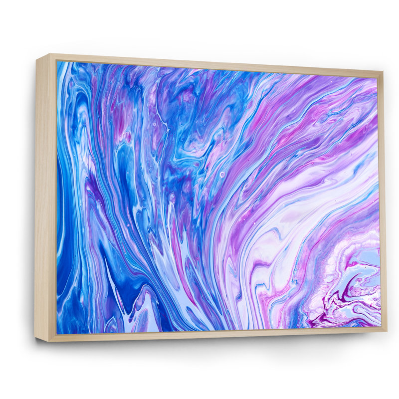 Art acrylique sur toile bleu et mauve - art mural moderne sur toile, H 20 po x l 12 po x P 1 po, Cadre flottant brun