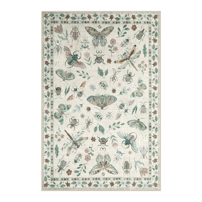 Insect Print Washable Rugs for Living Room Ultra-Thin Non-Slip Modern Bedroom Large Carpet, Rectangle 6' x 9'