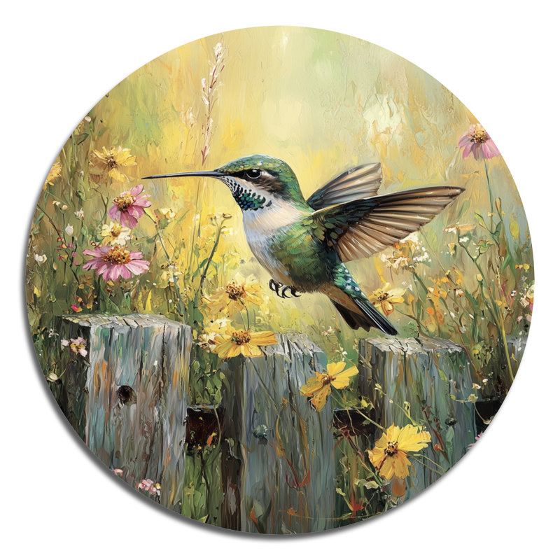 Jovcho - oiseau, décoration murale ronde en métal, impression d'art moderne en métal vert, H 16 po x l 16 po