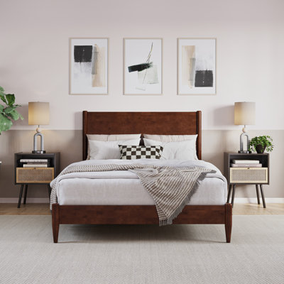Bromwyn Mid Century Modern Solid Wood Low Profile Platform Bed