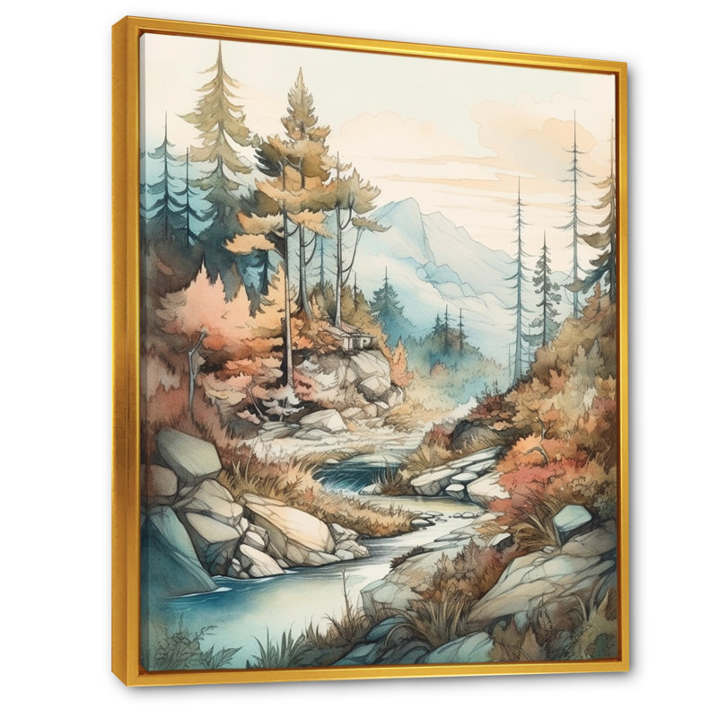 " Stream Running Through The Mountains ", 32" H x 24" W x 1" D, Gold Floater Framed