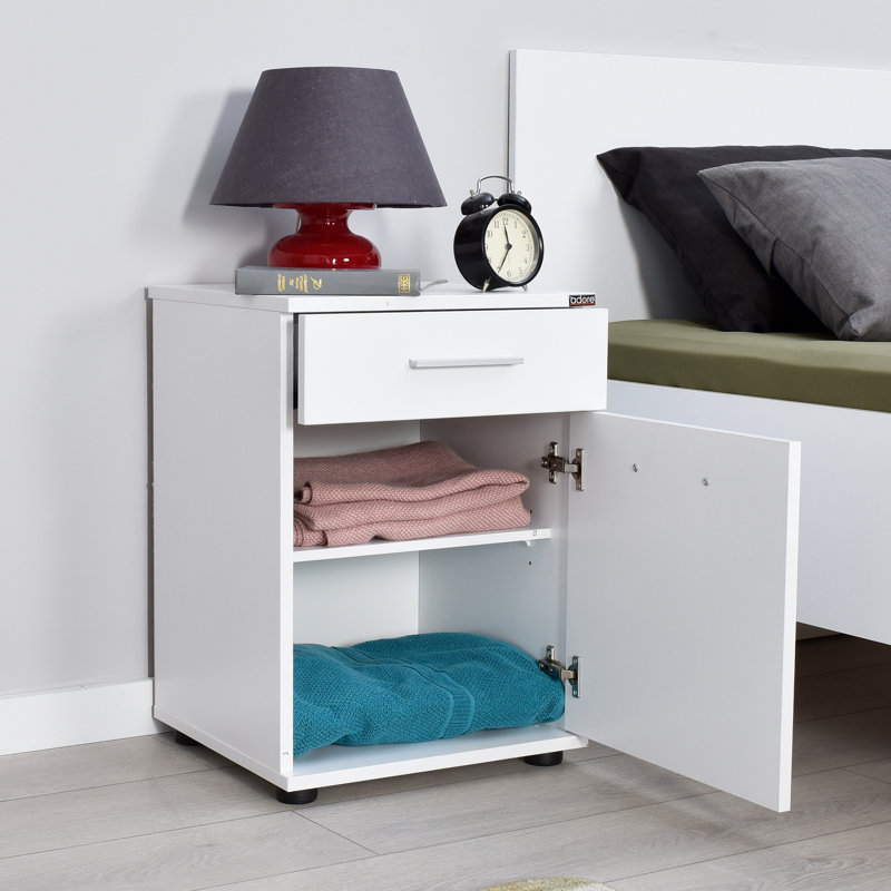 Table de chevet blanche moderne 15,8 po x 22,4 po x 15,4 po | 100% panneau de particules enduit de mélamine, épaisseur: 0,6 pouce | Conception murale, rangement élégant et fonctionnel pour la chambre à coucher ou le salon