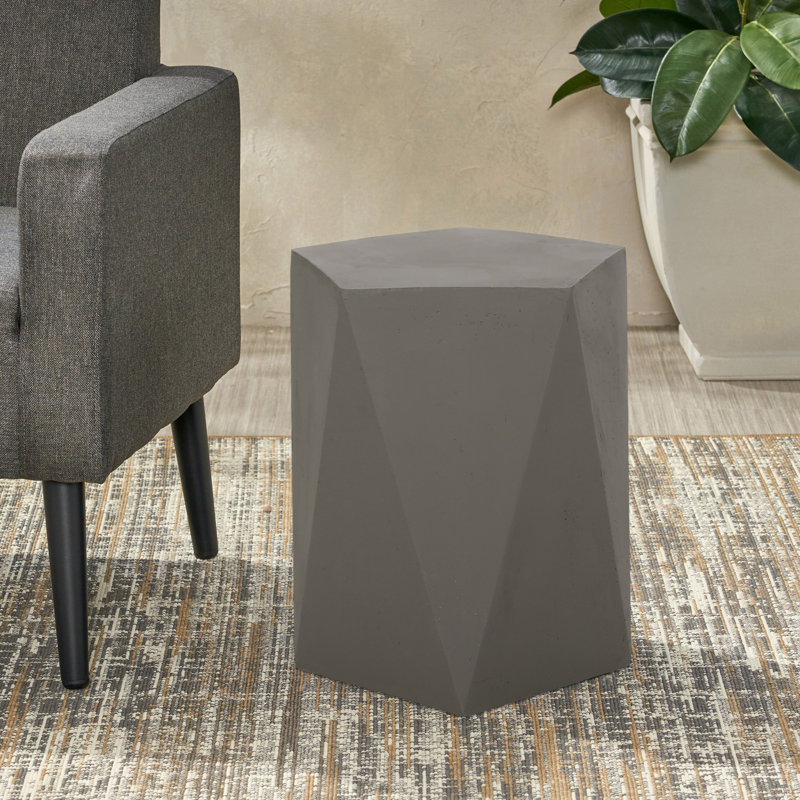 Geometric Outdoor Side Table with Lightweight Concrete Base, Light Gray