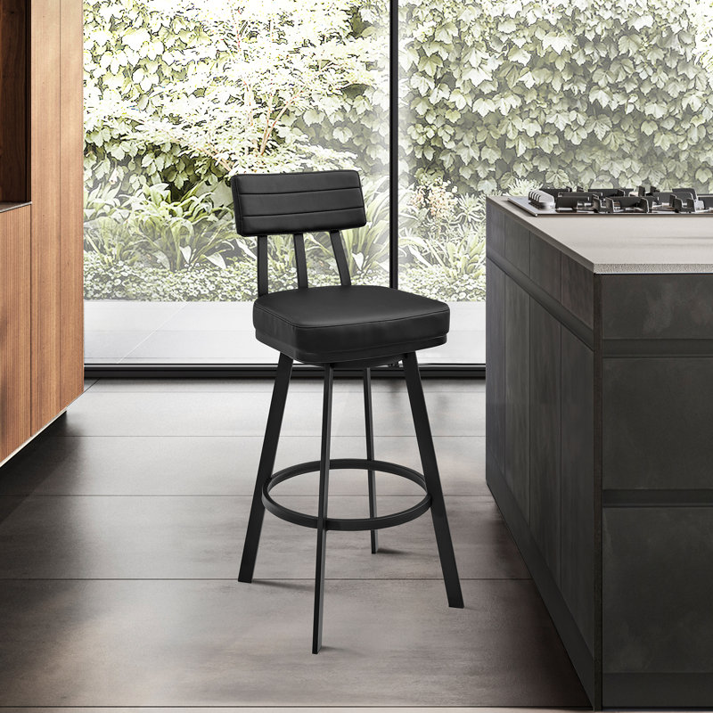 Tabouret de bar Bodhan, Noir, Tabouret de comptoir (siège d'une hauteur de 26 p