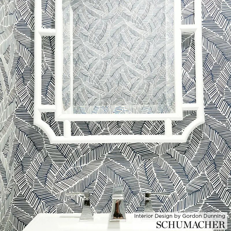 Abstract Leaf Wallpaper, Metallic Slate