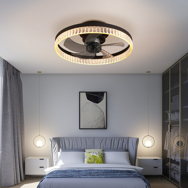 20” Flush Mount Ceiling Fan With Integrated Ring-Shaped LED Light, Brown Finish, 6-Speed Reversible Motor, Timer, Memory Function, Remote Included