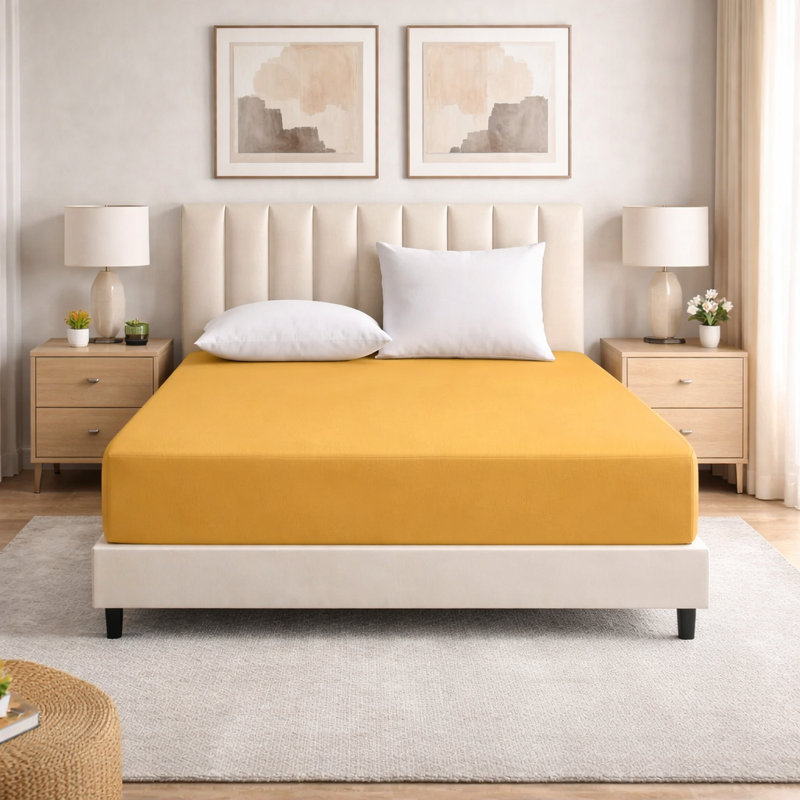 Super Premium Microfiber 25 cm Plain Fitted Sheet Bedroom, Children room, gust room, Yellow, Single (3')