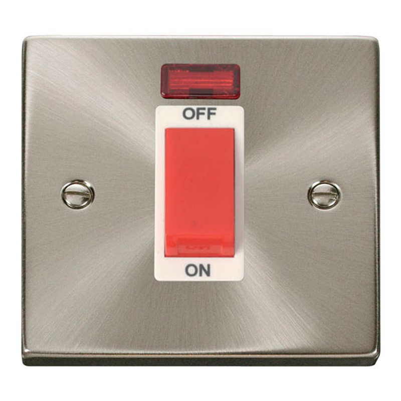 Satin / Brushed Chrome 1 Gang Size 45A Switch With Neon