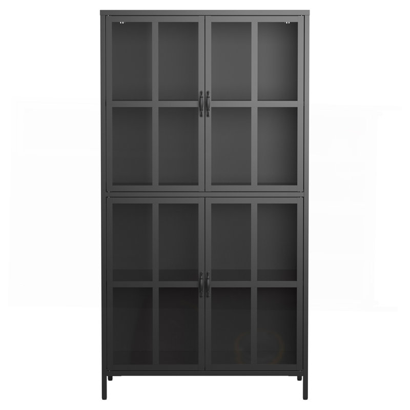 Premium Black Metal Storage Cabinet With Tempered Glass Doors, Adjustable Shelves, Anti-Tipping Device, Magnetic Silent Closure, And Adjustable Feet For Home And Office Use