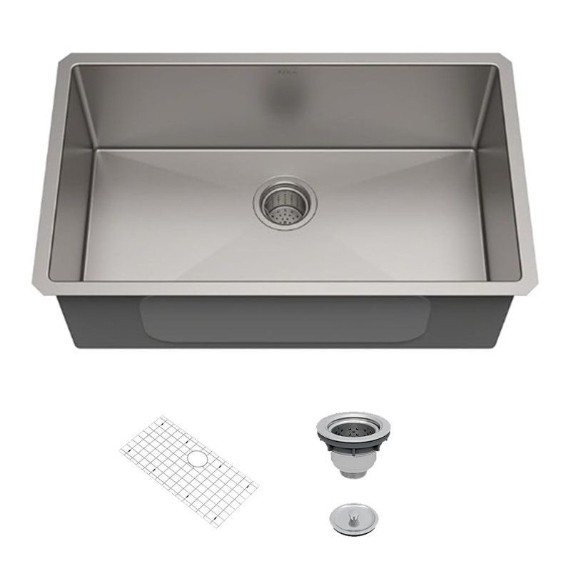 30" × 18" / 33" × 18" Undermount Kitchen Sink, Single Bowl 16-Gauge 304 Stainless Steel with 10" Deep Basin, Brushed Finish, Includes Bottom Grid & Drain Assembly