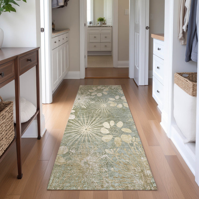 Premium Machine Washable Mayfield AMF2225 Floral Rug, 2'3" x 7'6" Runner, Sage