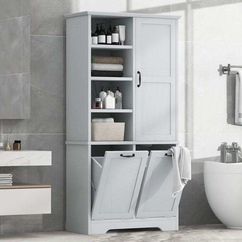 Bathroom Storage Cabinet with Doors and Drawers, Gray
