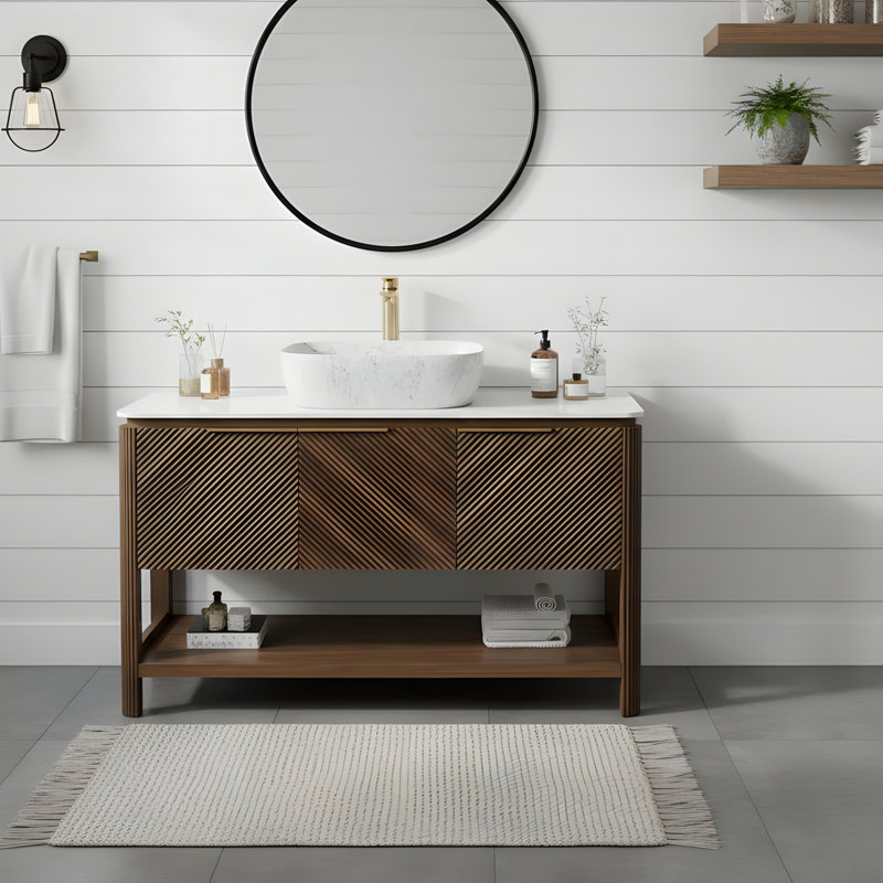 Meuble-lavabo autoportant 48 pouces à motif de bambou