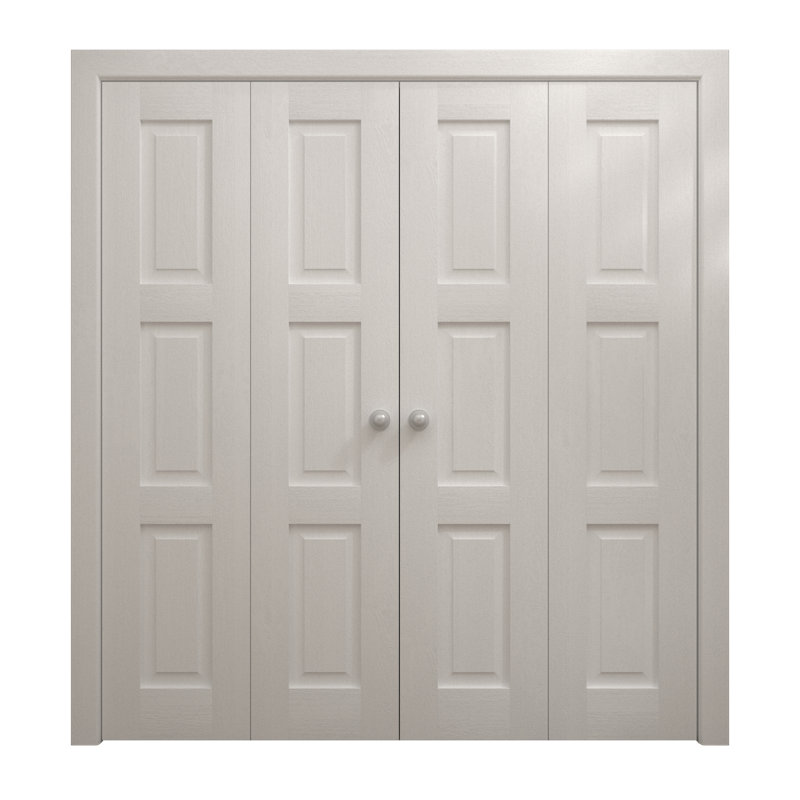 Portes coulissantes doubles pliantes pour placard 72 x 96 pouces Ego 5010 en chêne blanc peint, rails robustes, moulures, garnitures, quincaillerie, bois massif, portes de placard de chambre