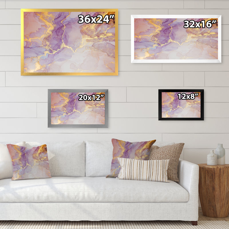 Mauve et doré, impression marbrée sur toile flottante, Cadre photo noir, H 8 po x l 12 po x P 1 po