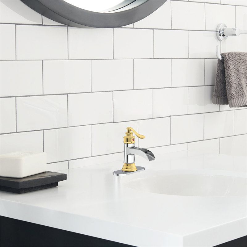 Heritage Falls Single-Handle Waterfall Bathroom Faucet - Complete With Pop-Up Drain & Deck Plate, Chrome/Brushed Gold