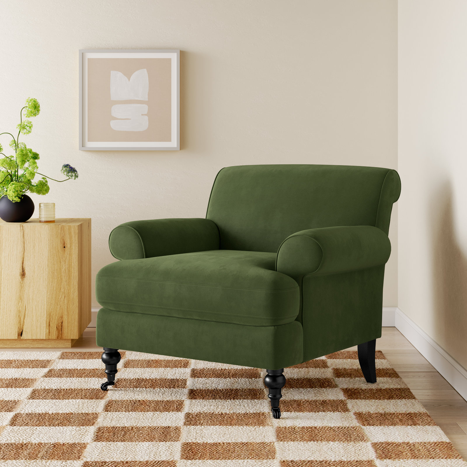 Harbor Upholstered Armchair, Olive Green Velvet