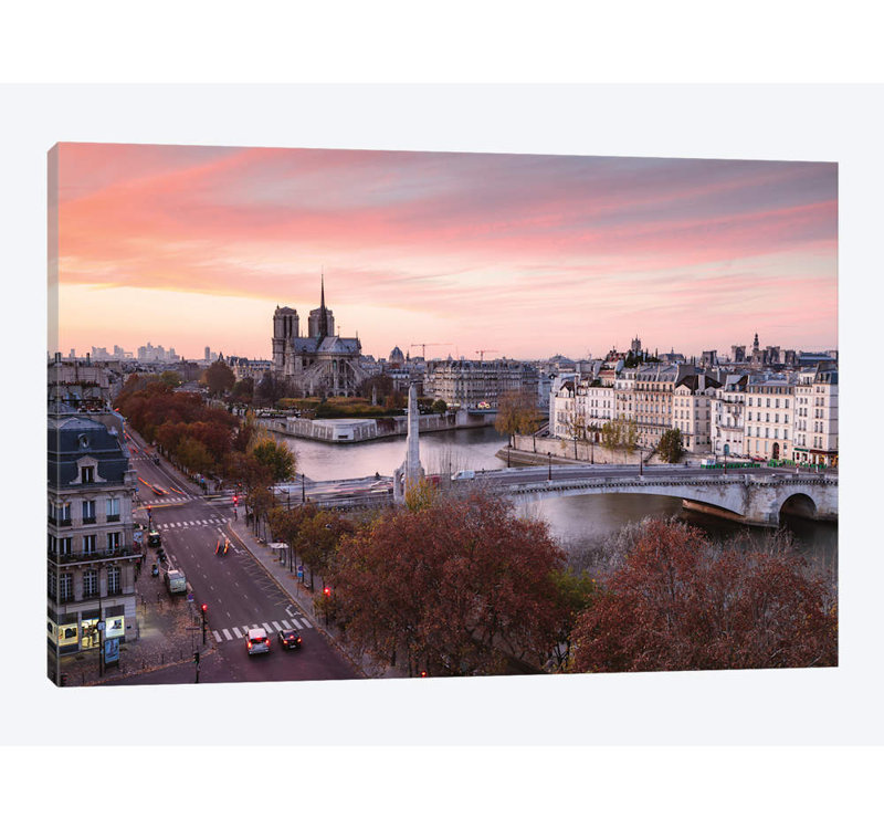 « romantique coucher de paris » par matteo colombo, reproduction d’impression sur toile tendue, H 16 po x l 24 po x P 1 po