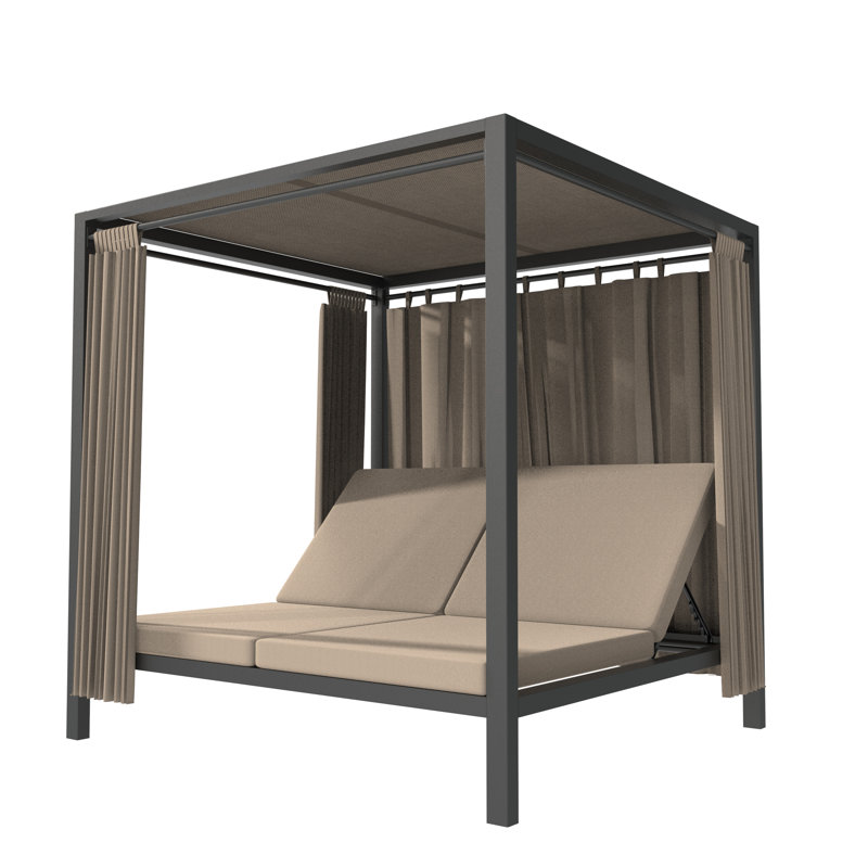 Rakhia 74" Wide Outdoor Patio Daybed with Cushions, Tan
