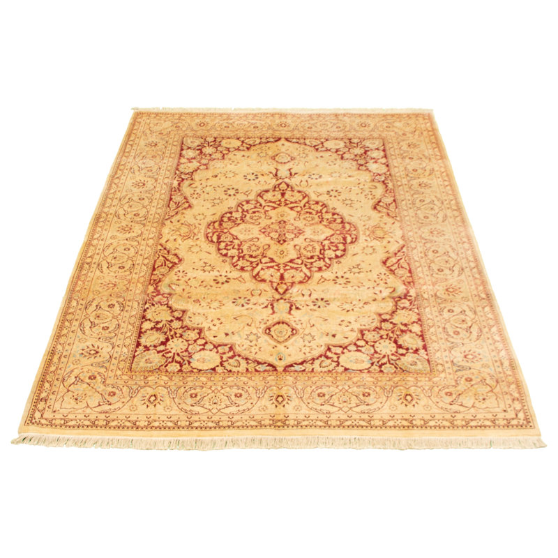 Tapis décoratif en laine noué à la main de conception unique new age de style perse pakh 18/20 ivoire 6 pi 1 po x 9 pi 1 po
