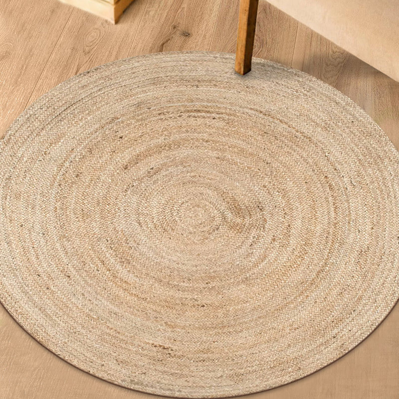Tapis de couleur unie en jute tissé à la machine Holker, Rond 4 pi 11 po