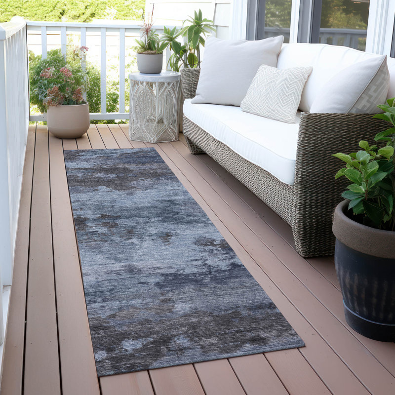 Machine Washable Indoor/Outdoor Xhevrie Blue Rug, Runner 2'3" x 7'6"