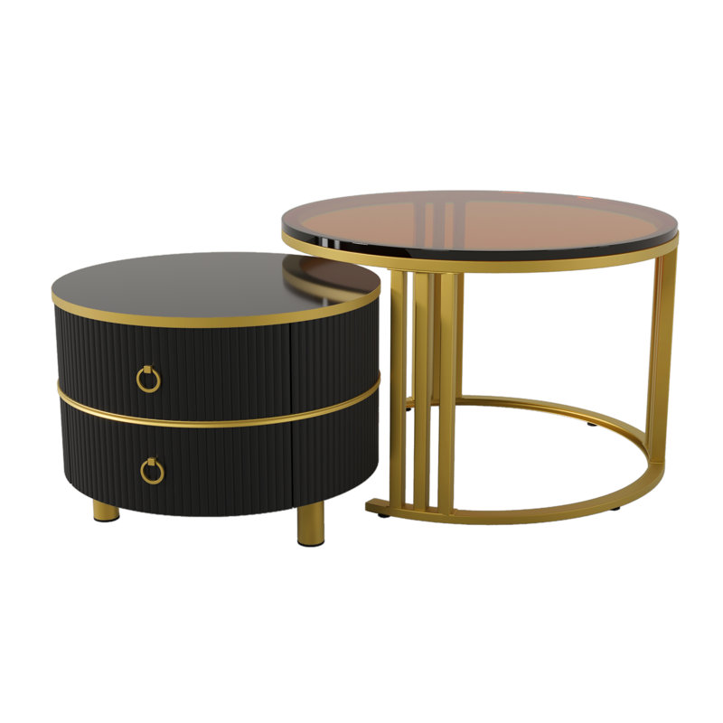 Agatia Frame Coffee Table with Storage, Gold/Black, Brown/Black