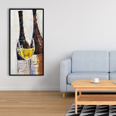 Two bottles with a glass of white wine - 24"x48" Framed canvas