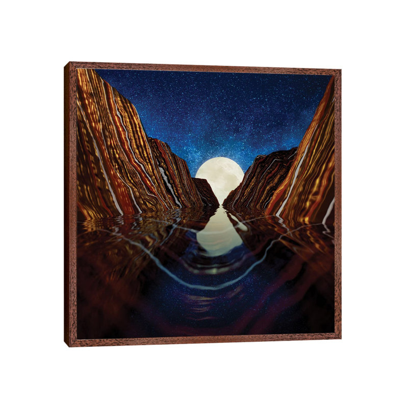 Moon Reflection - Print on Canvas, 45.72 cm H x 45.72 cm W, Brown Framed