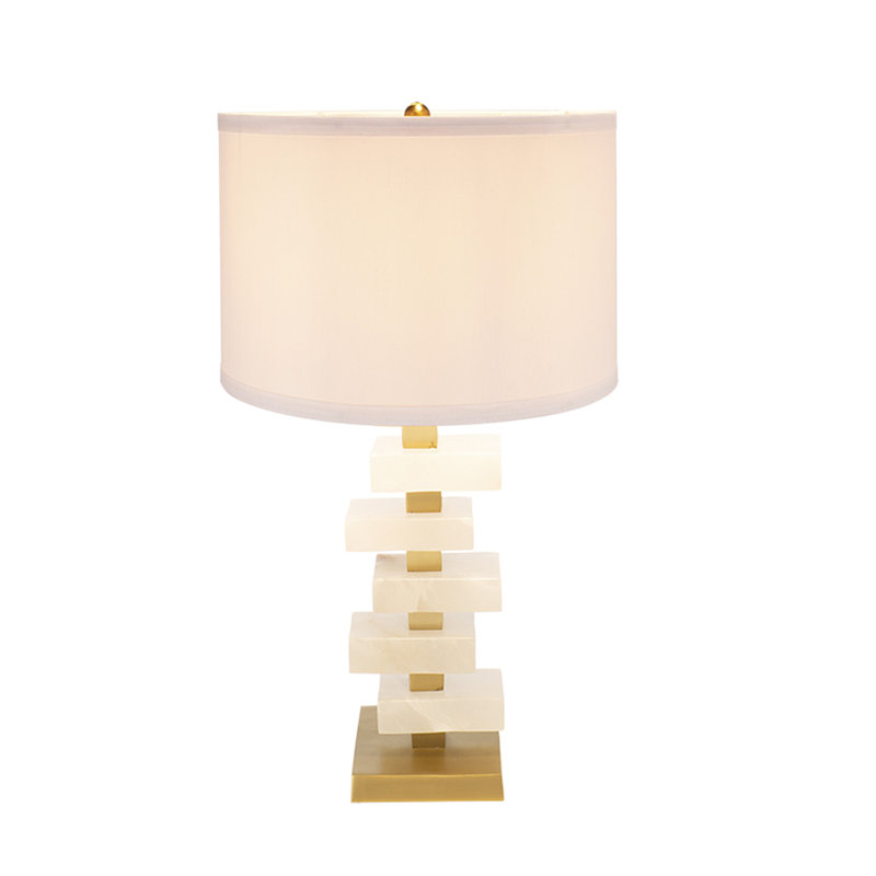 D15x26.7" White and Gold Alabaster Slab Table Lamp (Lamp Shade Assembly Required)