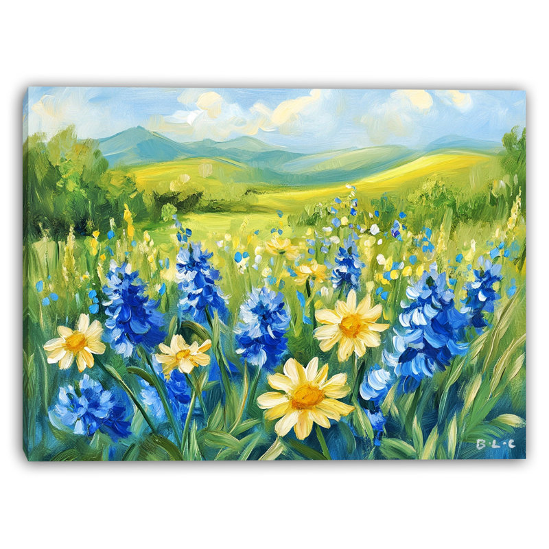 Blue Blossoms in Summer Meadow Wrapped Canvas Wall Art