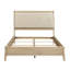 Structure de lit double beige, style classique, tête de lit en similicuir à boutons et structure de rails avec revêtement, inclus