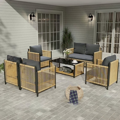 New Comming Patio 6 Pieces Brown Sofa Set With Cushion