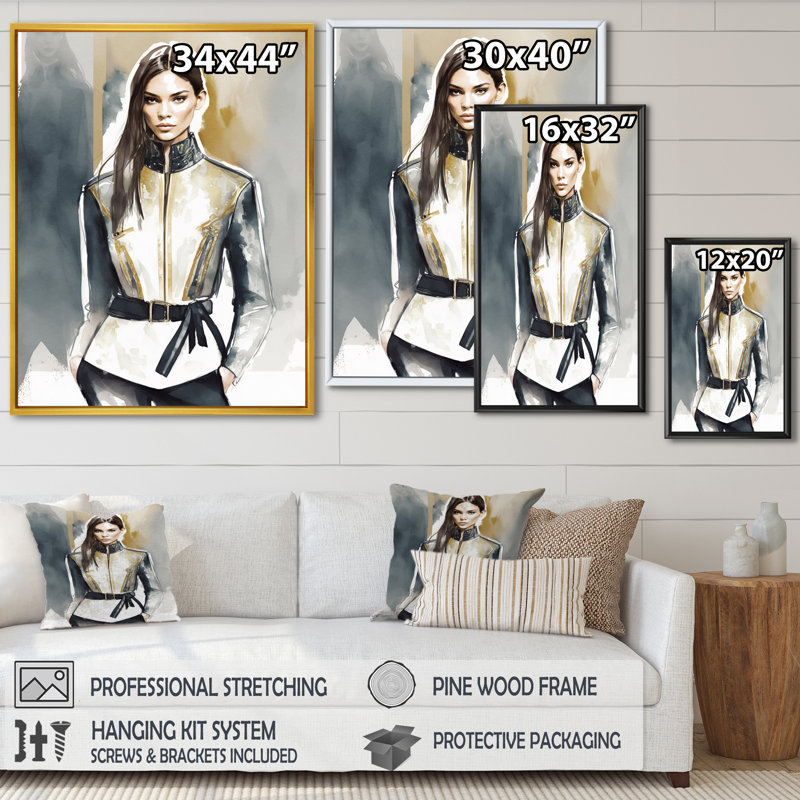 Ellissa Avant Garde, modèle en or et bleu rétro sur toile, H 32 po x l 24 po x P 1 po, Cadre flottant doré