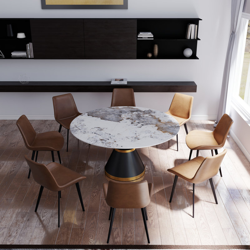 Alperton 9 - Piece Round 59.05'' Pedestal Dining Set, Brown/Black, Pandora