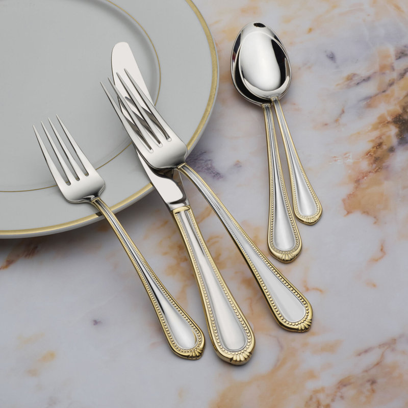 Regent Bead Gold 65-Piece 18/10 Stainless Steel Flatware Set, Service for 12