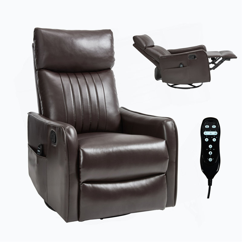 Faux Leather Heat Massage Manual Recliner Chair With Rocker And Swivel For Living Room, Brown