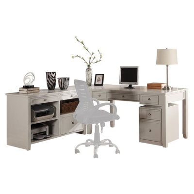 Ensemble de bureau d'ordinateur en L en bois massif 3 pièces Annmarie