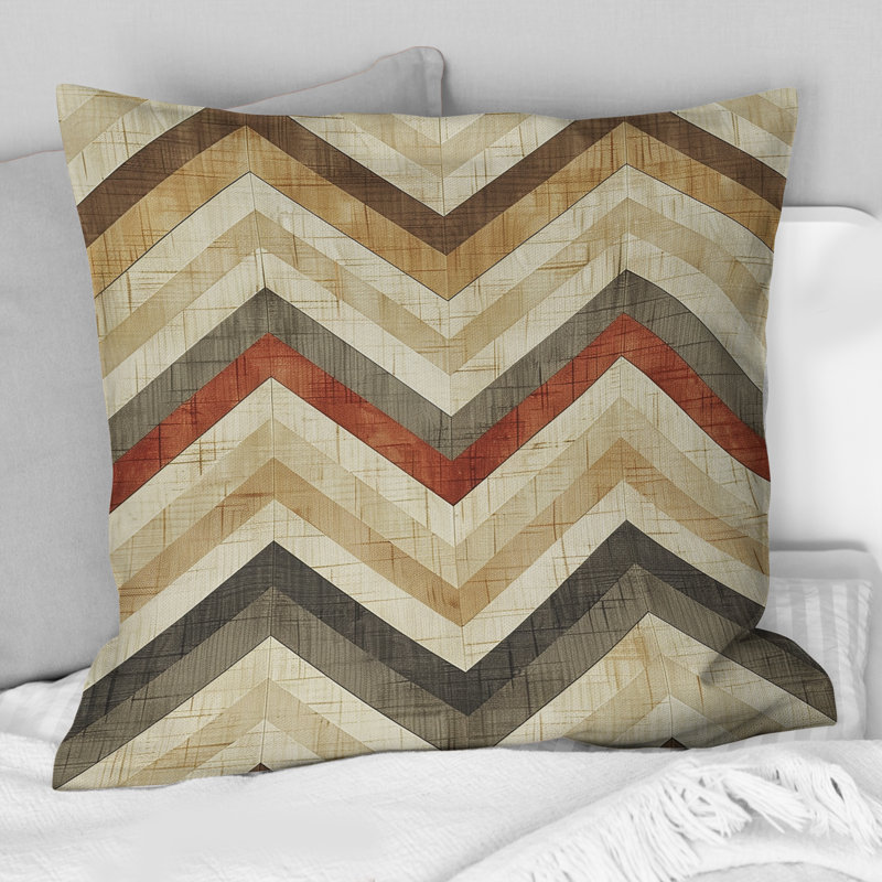 Coussin moderne moderne à motif de chevrons brun et orange, H 18 po x l 18 po