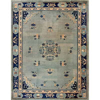 Antique Peking Chinese Medallion Blue 1920s Rug
