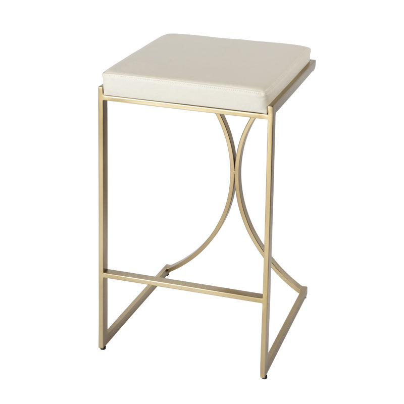 Natalya 24" Bar Stool, Bar Stool (31” Seat Height), Gold, Cream