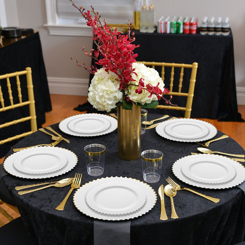 Assiettes plates rondes jetables en plastique blanc nacré (25 cm) - 120 assiettes