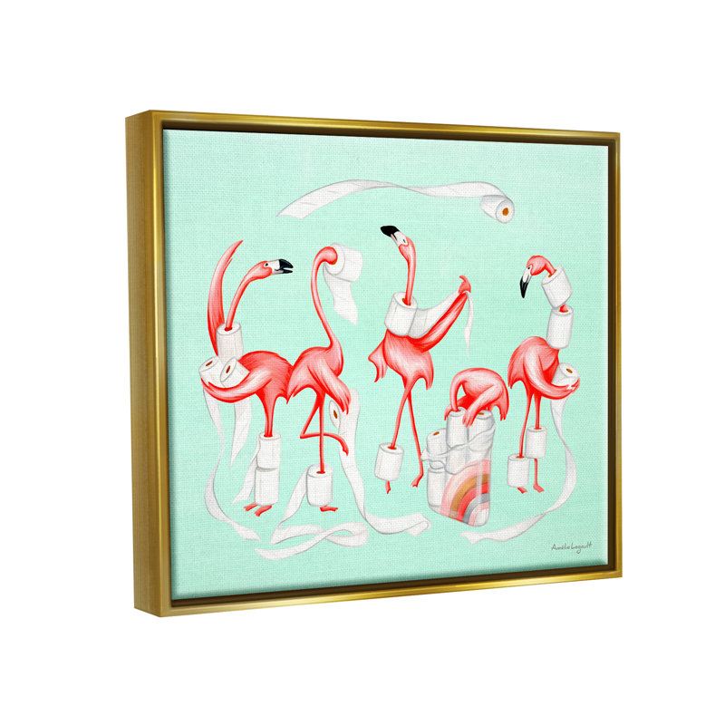 Illustration de salle de bain rouleau de papier hygiénique «Silly Flameos» par Amelie Legault - reproduction sur toile flottante