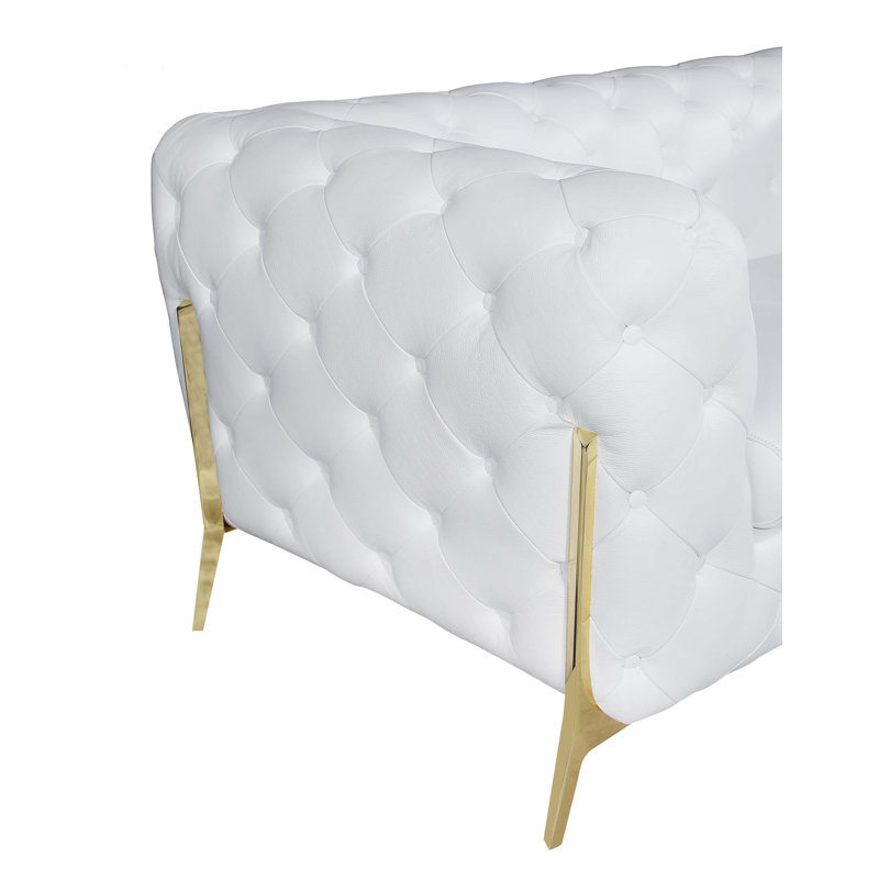 Causeuse rembourrée 100% cuir italien Global United, Doré, Blanc