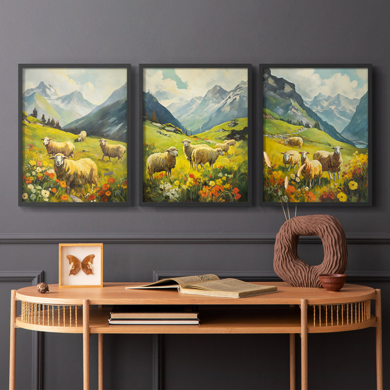 Lanscape Study Series CV -Set of 3 Fric Giclee Prints -Prêt à accrocher, H 28 po x l 22 po, Cadre noir