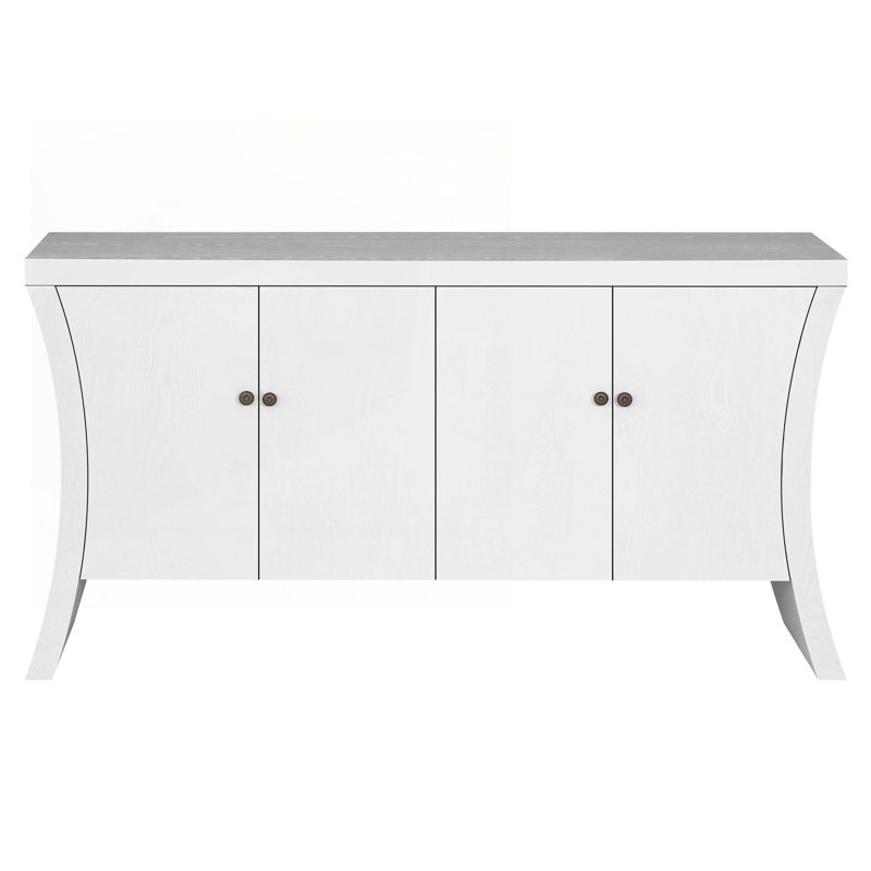 Armoire de rangement 4 portes avec pieds en bois, Blanc