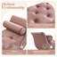 Banc rembourré en velours rose avec deux coussins assortis, siège capitonné en bout de lit-129757614-129757616